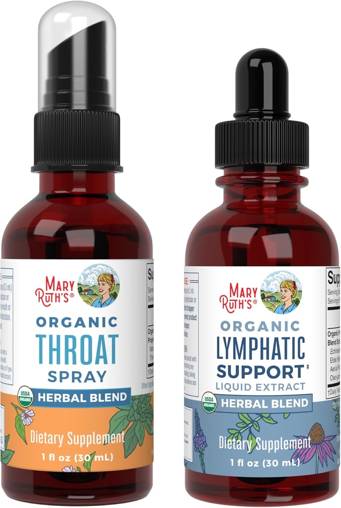 MaryRuth Organics Throat Spray (Unflavored) & Lymphatic Cleanse Drops | USDA Organic, Clean Label Project Verified® | Throat救済のためのビタミン | 免疫・健康 | 完全菜食主義者, グルテンフリー, 非G