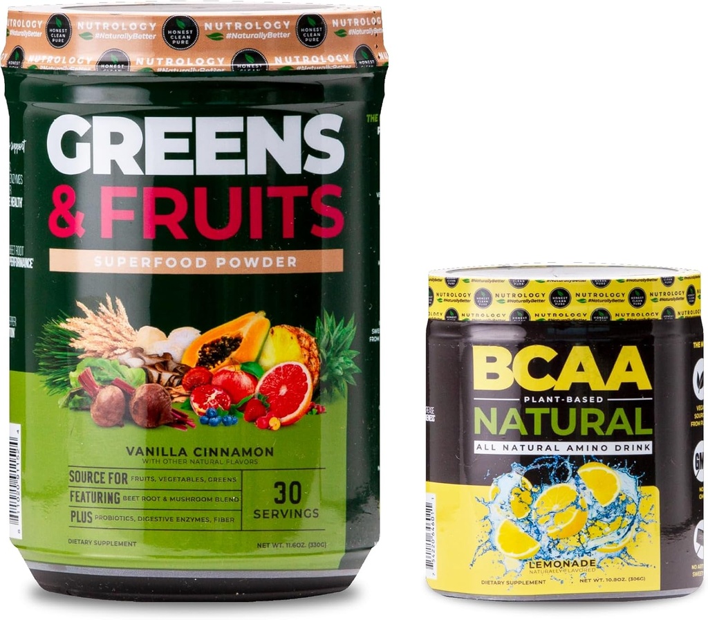 Nutrology Greens&Fruits Powder-Naturally Sourced Superfood, Vanilla Cinnamon (30 サービング) BCAA Natural, Plant based BCAA Powder, Lemonade Flavor (30 サービング)