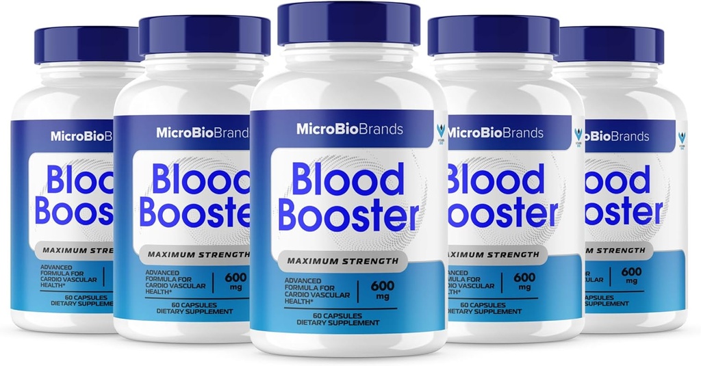(5 Pack) Microbio Blood Booster, Micro Bio Blood Booster Natural Blood Flow Support Supplement, Micro Bio Brands Pills Advanced Microbiobrands Maximum Strength Support Formula (300 Capsules)
