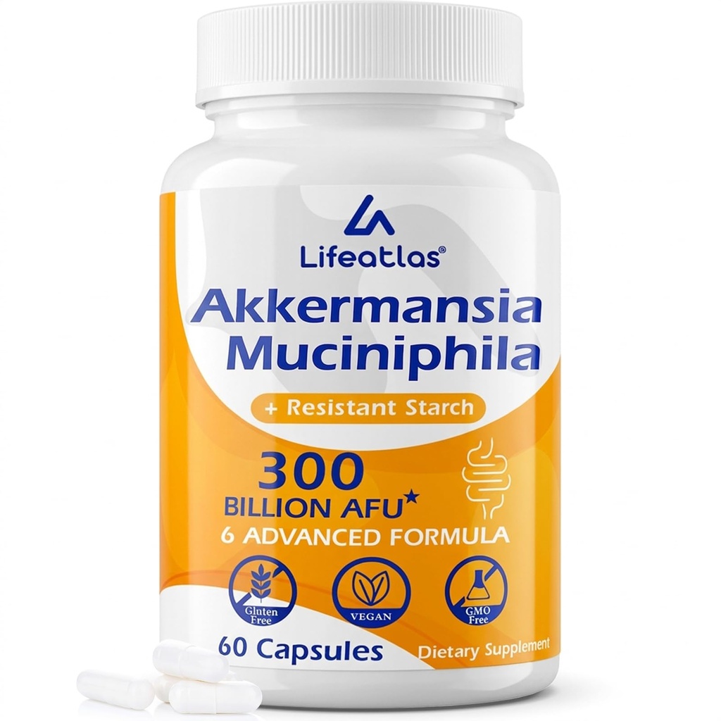 ライフアトラスGLP-1サプリメントプロバイオティクス | 30億AFU Akkermansia ProbioticとGLP-1 GLP1 Probiotics for Women and Men, Daily GLP 1 Supplement, 60キャップ