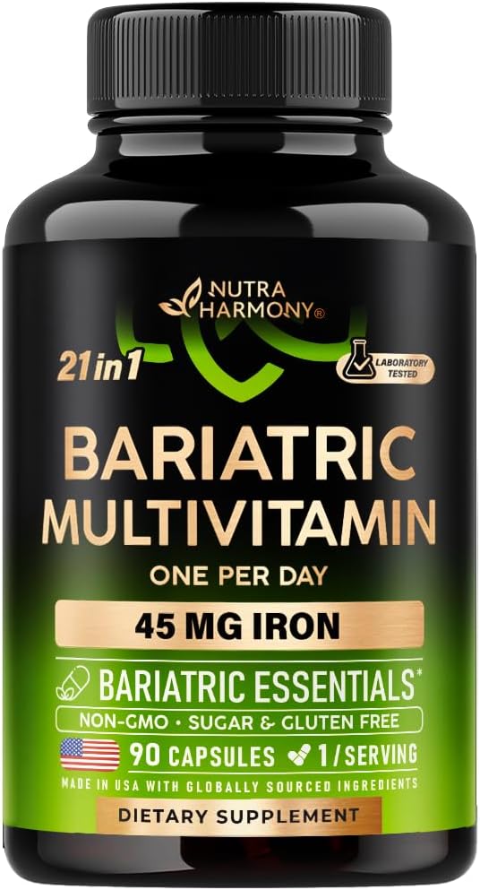 NUTRAHARMONYのBariatricのMultivitamin - 45のmgの鉄の補足-米国で作られて-女性及び人のために-オールインワン、21必須ビタミン-胃の袖サポート-軽い熱帯味- 90のカプセル