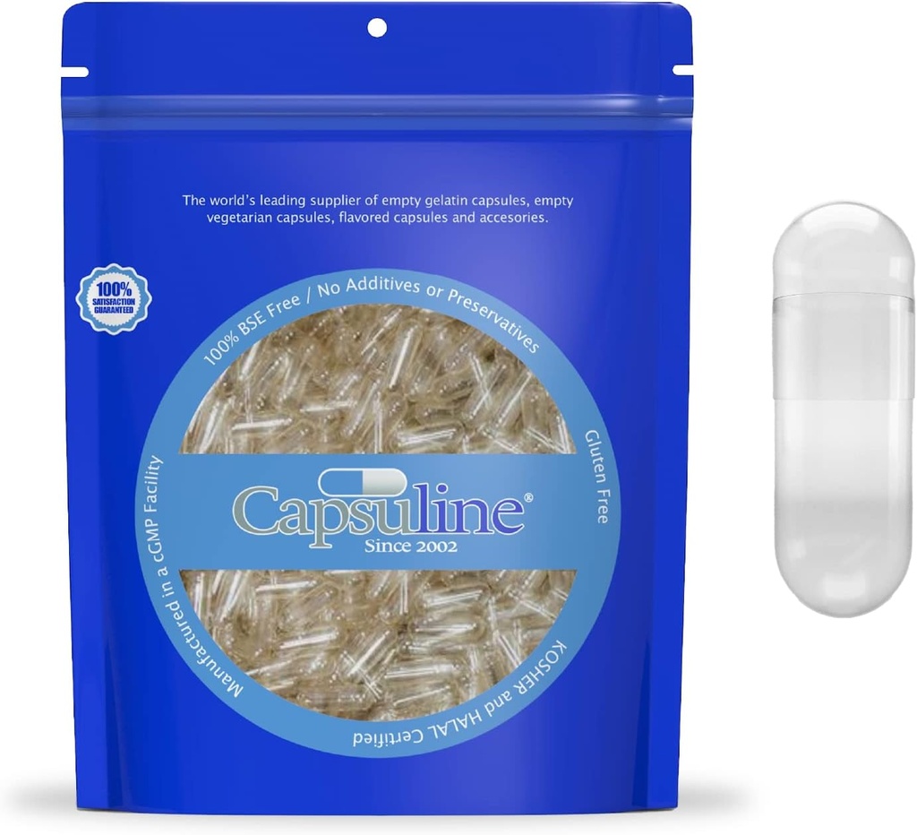 Capsuline Size 0 - Clear Empty Vegan Capsules - 1000 Count - Empty Veggie Pill Capsules - DIY Vegetable Capsule Filling - Empty Caps - Kosher and Halal Certified - Non-GMO Certified