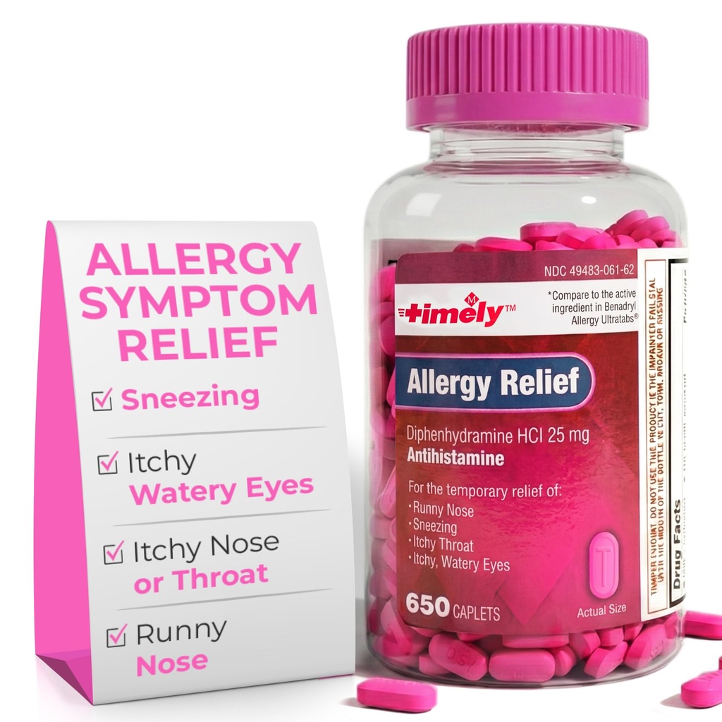 時機を得たアレルギーの救助のDiphenhydramine HCl 25のmg - 650の小冊子-BenadrylのアレルギーUltratabと比較して下さい-抗ヒスタミン-アレルギーの薬物-大人のためのRannyの鼻の救助-水やりの目の処置
