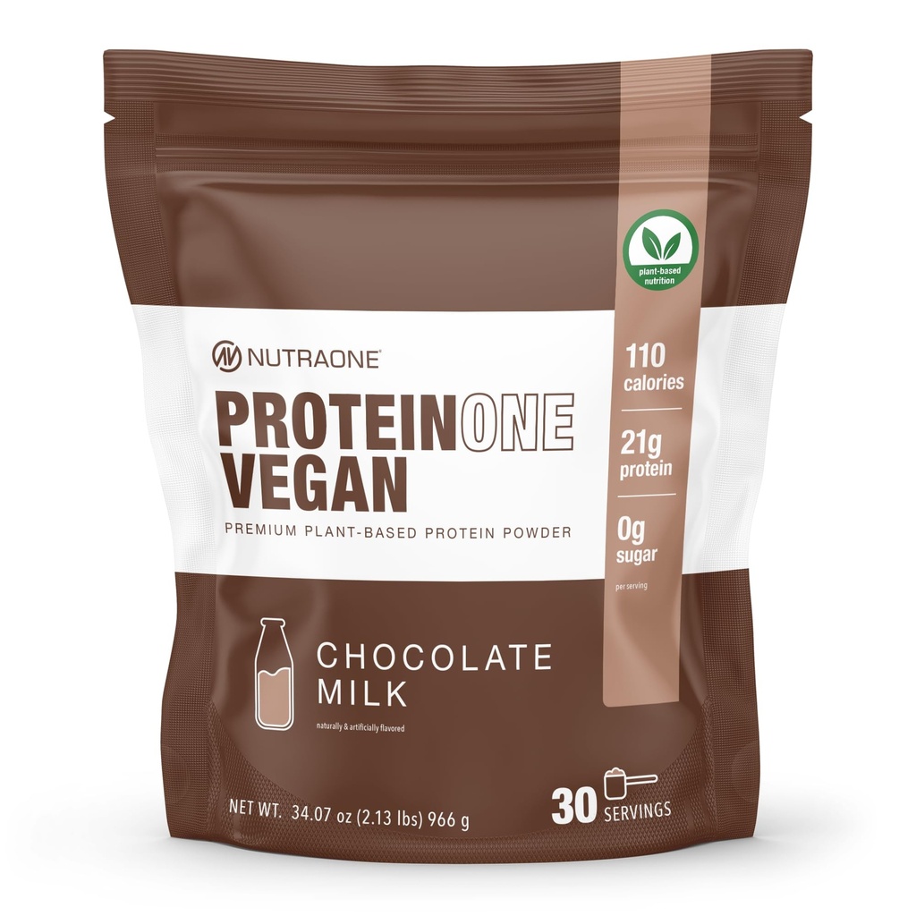NutraOne ProteinOneビーガン植物ベースのプロテインパウダービーガンプロテインパウダー、乳製品フリー、エンドウ豆とライスプロテイン(チョコレートミルク)
