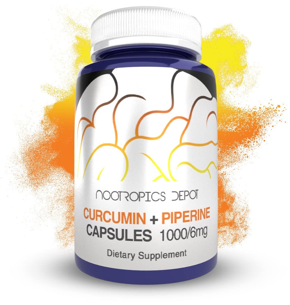 Nootropics Depot Curcumin + Piperine カプセル | 1000mg クルクミン + 6mg パイプライン | 60 カウント
