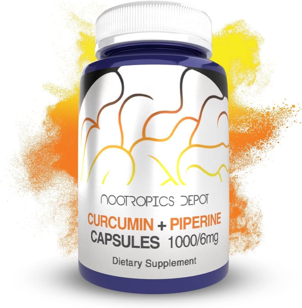 Nootropics Depot Curcumin + Piperine カプセル | 1000mg クルクミン + 6mg パイプライン | 60 カウント