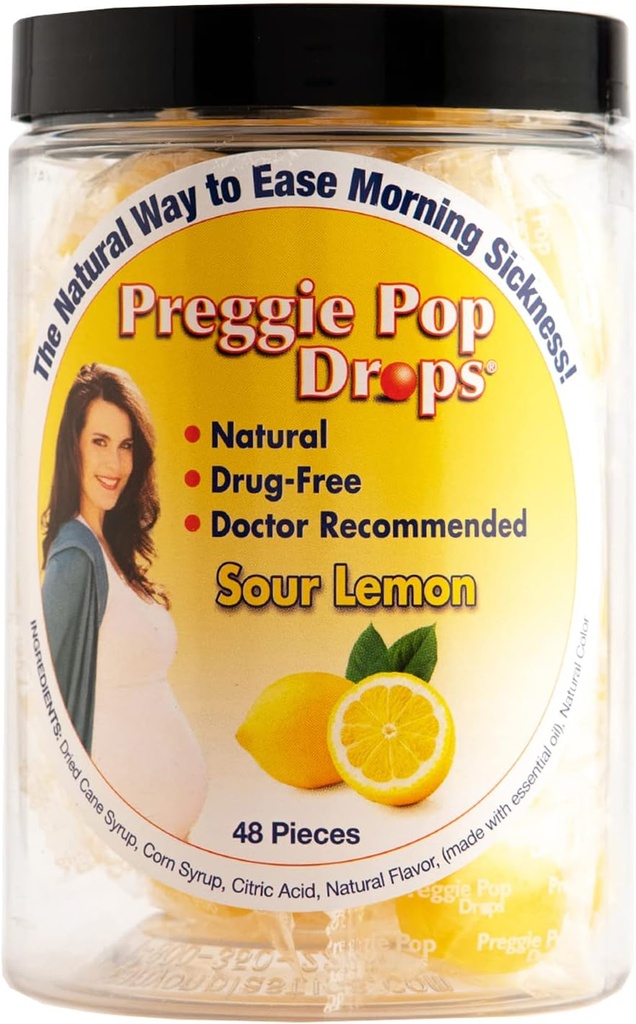 Preggie Pop Drops Morning Sickness - Preggie Pops for Morning Sickness Relief. Yummy Candy Drops for Pregnancy Relief. Soothing Relief for Pregnant Women. Sour Lemon 48 Count
