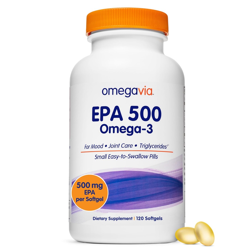 OmegaVia EPA 500の浄化されたオメガ3の魚油の補足、トリグリセリドの形態、バープレスの魚油、非GMOのグルテンフリー、IFOS 5-Star、120 Softgelsの500のmg EPA