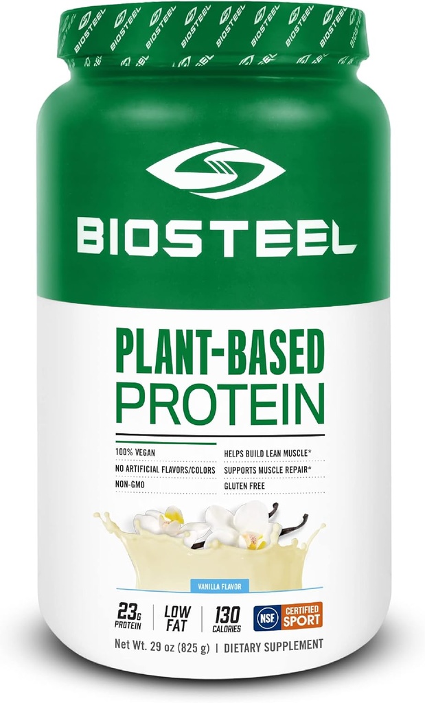 BioSteelビーガンプロテインパウダー - バニラ、スポーツ用NSF、1.8ポンド、22グラムプロテイン、25サービング - 植物ベースのプロテインパウダー、ピー&カボチャシード - プレミアム植物プロテインパウダー