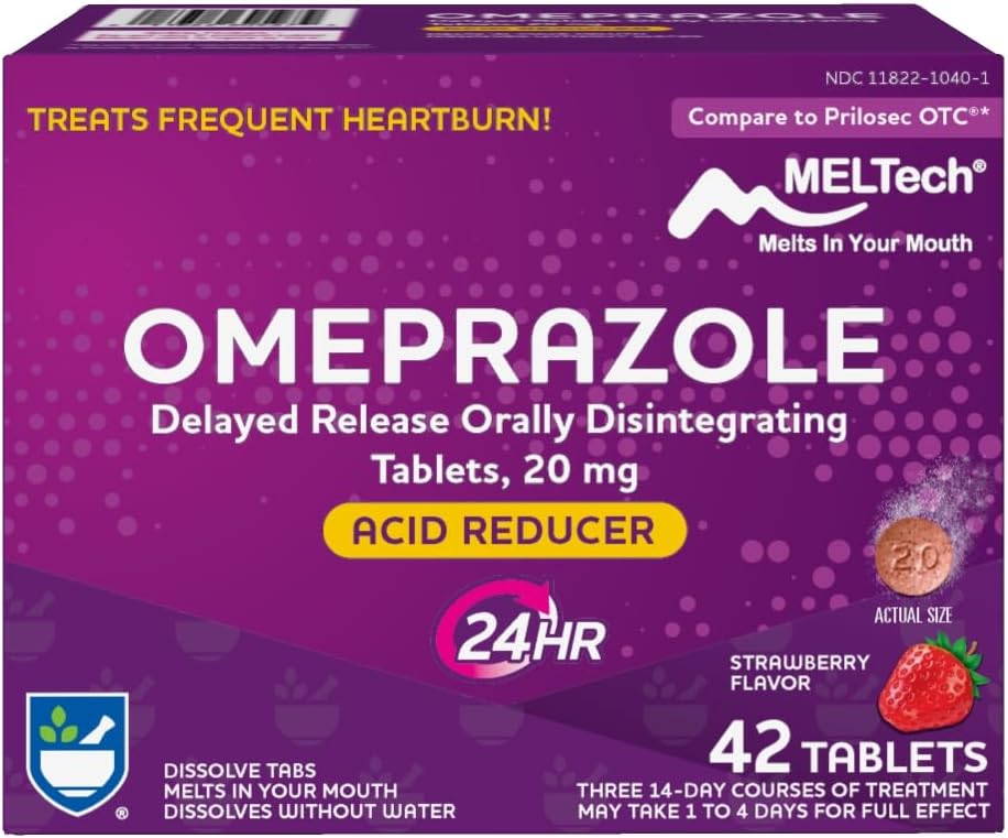 Rite Aid Omeprazoleの遅れた解放は口頭でタブレット、いちごの味、20のmg – 42の計算、酸の減力剤およびHeartburnの救助を崩壊させました