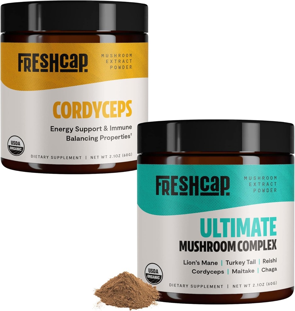 FreshCap Mushrooms Energy Bundle (Cordyceps Powder and Ultimate Mushroom Complex Powder)