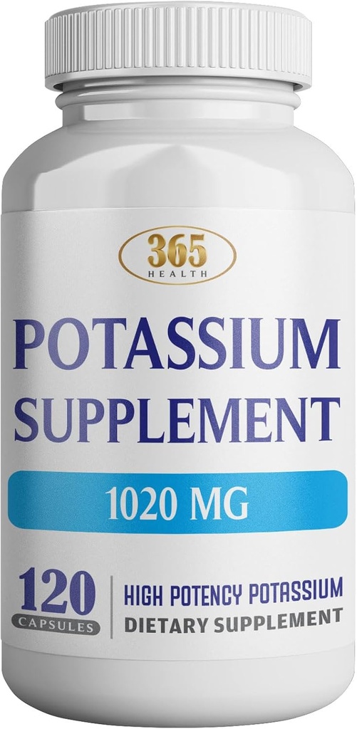 365 健康カリウムサプリメント 1020 mg | 炭酸カリウム | ノンGMO | グルテンフリー | アメリカ製 | 120 ベジタリアンカプセル