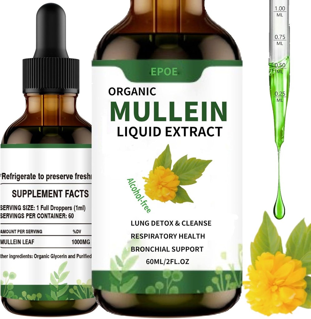 Mulleinの葉、Lungsの有機性呼吸ブースター アルコールのためのMulleinの低下と液体は、免疫および呼吸の健康サポートのためのLungの清潔、白を落とします