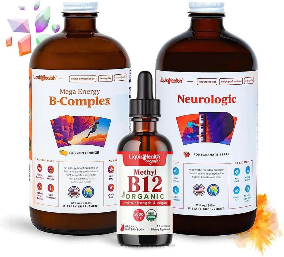 LIQUIDHEALTHの大人の焦点及びエネルギー液体のビタミンはメガ エネルギーBコンプレックス、USDAの有機性メチルB12の低下と束ねます、Neurologic向知性焦点の補足-ブースト エネルギー、気分-米国は、作りました、ビーガン、非GMO