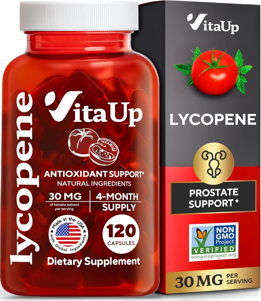 Lycopene Supplements for Men - USA Made Prostate Supplements for Men with Natural Tomato Extract - Non-GMO Lycopene Supplement for Prostate, Skin & Antioxidant Support - 120 Count