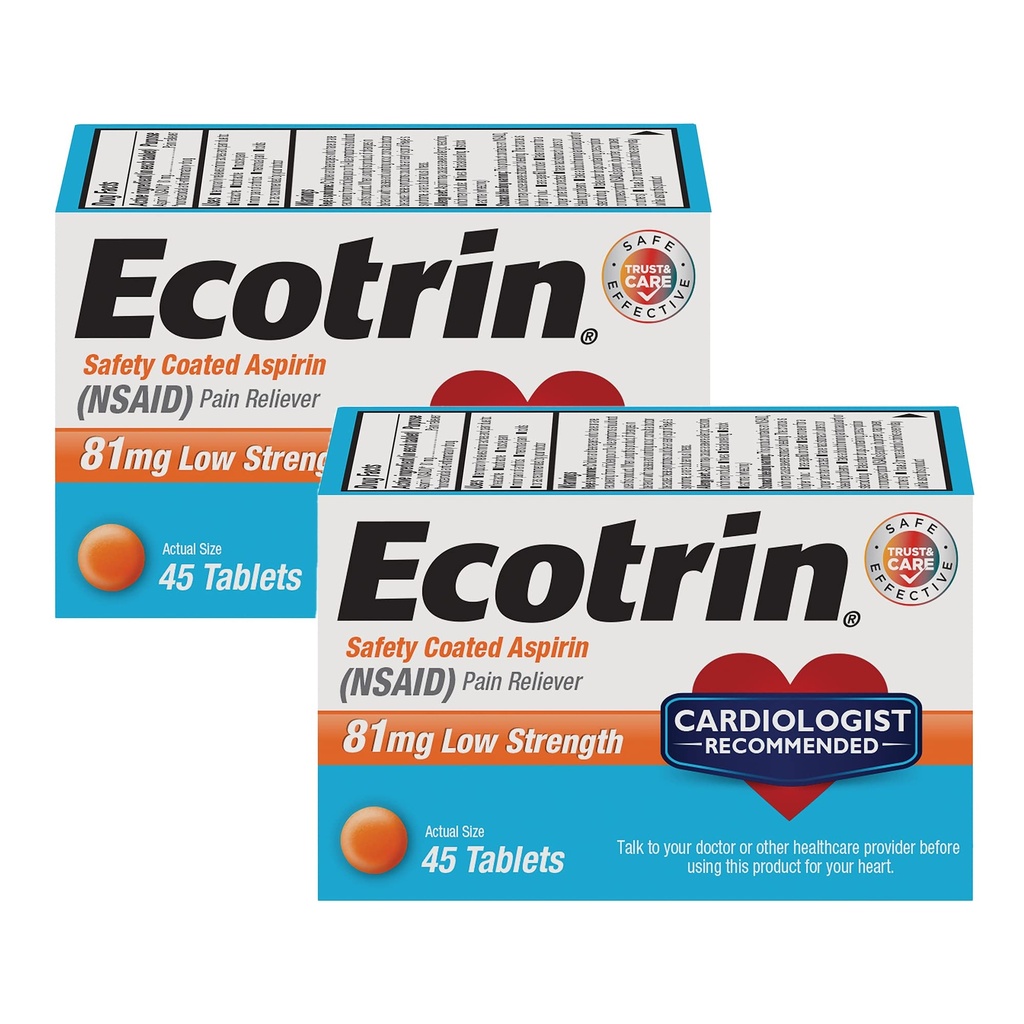 Ecotrinの高力安全上塗を施してあるアスピリン、NSAID 81mgの45の計算(2のパック)