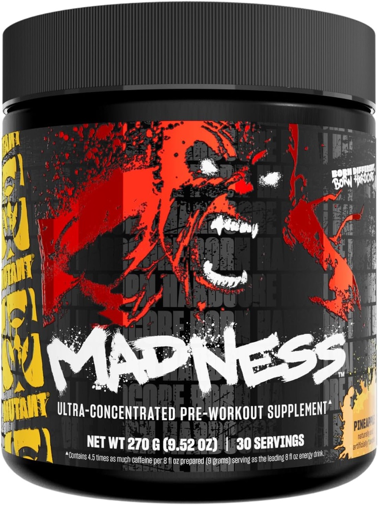 Mutant Madness | Pre Workout Powder Supplement Performance and Pump Blend Includes L-Citrulline, Beta-Alanine, Taurine, L-Tyrosine | 30 Serving | Pineapple