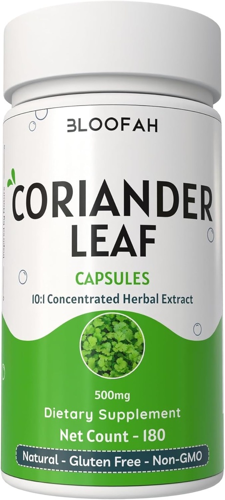 Coriander Leaf Capsules 500mg | Concentrated 10:1 Extract | Coriandrum sativum | Herbal Supplement | No Fillers | Non-GMO | Plant-Based Formula for Daily Use (180 Count (Pack of 1))