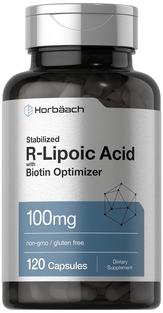 ホバハクR-リポ酸100mg | 120カプセル | ビオチンオプティマイザ付 | ノンGMO、グルテンフリー | 安定R-リポ酸サプリメント