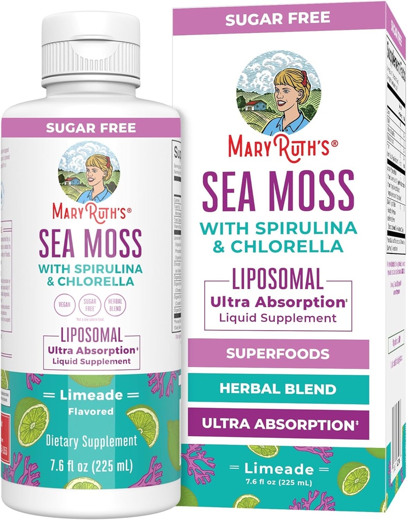 MaryRuth Organics Sea Mos with Spirulina and Chlorella Liposomal | Chlorophyll | Dandelion Root | スーパーフード | 超吸収 | 完全菜食主義者 | 完全菜食主義者 | グルテンフリー | 7.6 fl oz | 15 食