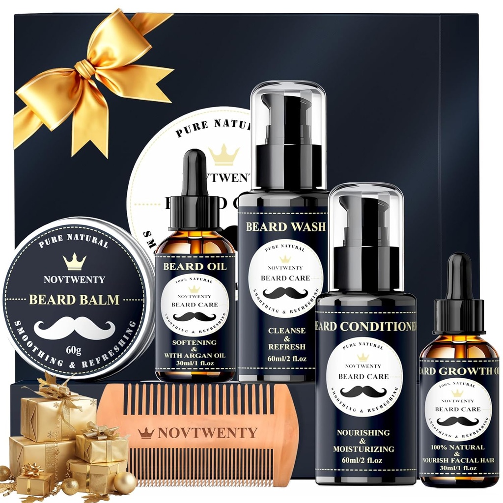 ひげの成長のキット- 7 Pcのキット、含んでいます洗浄、オイル、コンディショナー、Balm、櫛、人のためのギフト用の箱 セット