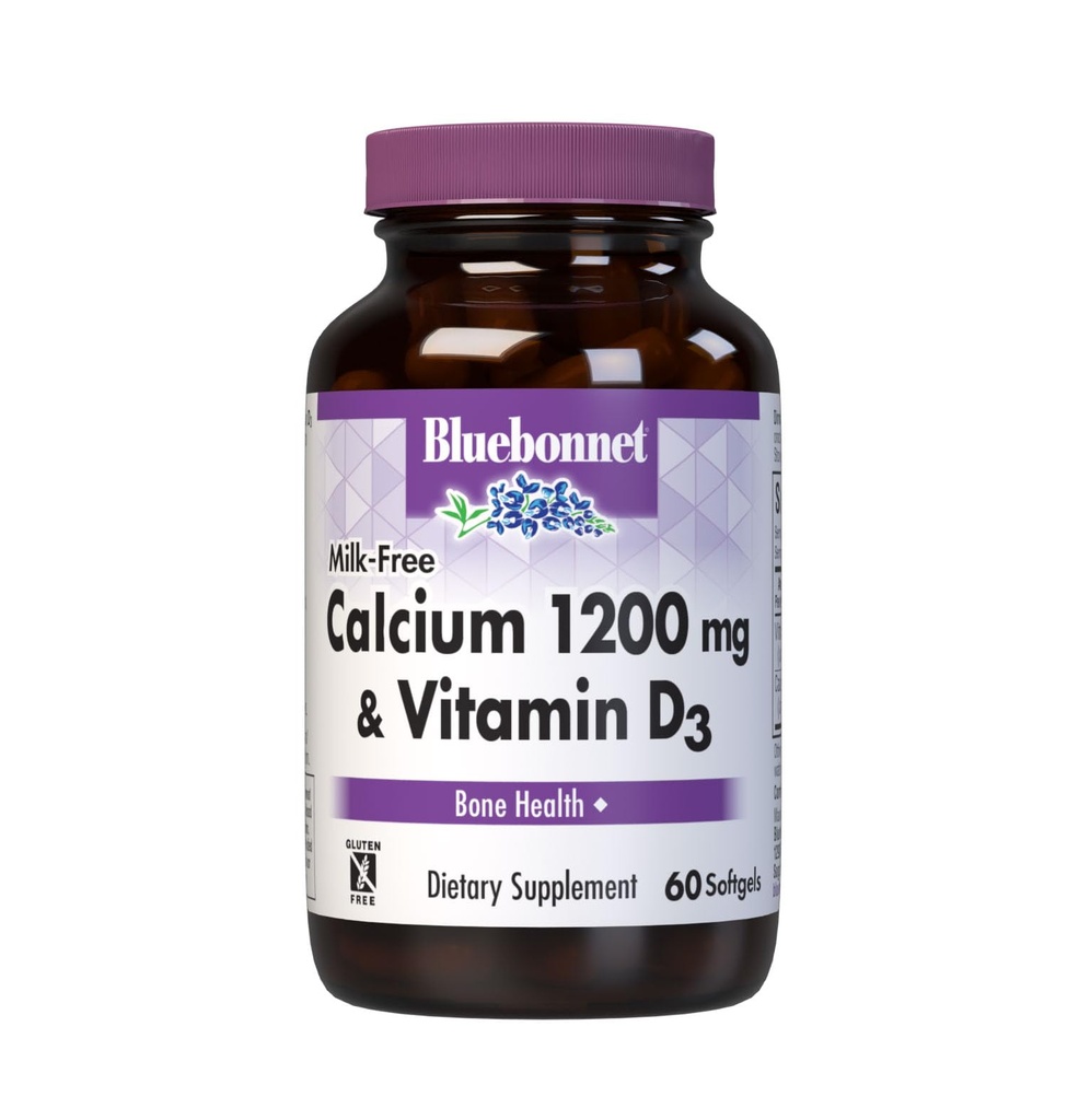 Bluebonnet栄養ミルクフリーカルシウム1,200mgプラスビタミンD3 400 IU - 高効力、最大吸収強力な健康なボンベ&免疫健康サポートサプリメント、グルテンフリー、乳液フリー、60Softgels