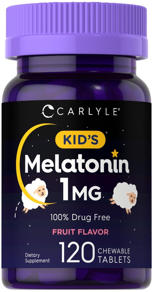 Carlyle Kids Melatonin 1mg | 120 Chewable錠 | フルーツフレーバー | ベジタリアンサプリメント | ノンGMO、グルテンフリーフォーミュラ