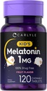 Carlyle Kids Melatonin 1mg | 120 Chewable錠 | フルーツフレーバー | ベジタリアンサプリメント | ノンGMO、グルテンフリーフォーミュラ