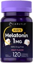 Carlyle Kids Melatonin 1mg | 120 Chewable錠 | フルーツフレーバー | ベジタリアンサプリメント | ノンGMO、グルテンフリーフォーミュラ