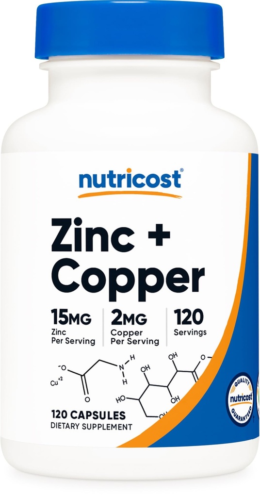 Nutricost 亜鉛 + 銅カプセル (120 のサービング) (15MG 亜鉛 + 2MG の銅のサービング) - Non GMO、ベジタリアン