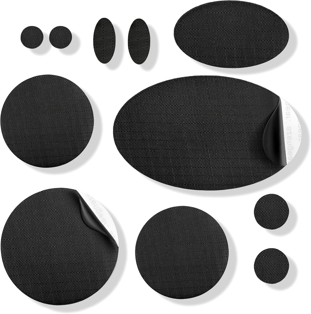 aZengear修理パッチ - 防水、自己接着、涙 - 冷媒ナイロンポリエステル固定パファーコート、ギア、テント(11ピース、ソリッドブラック)