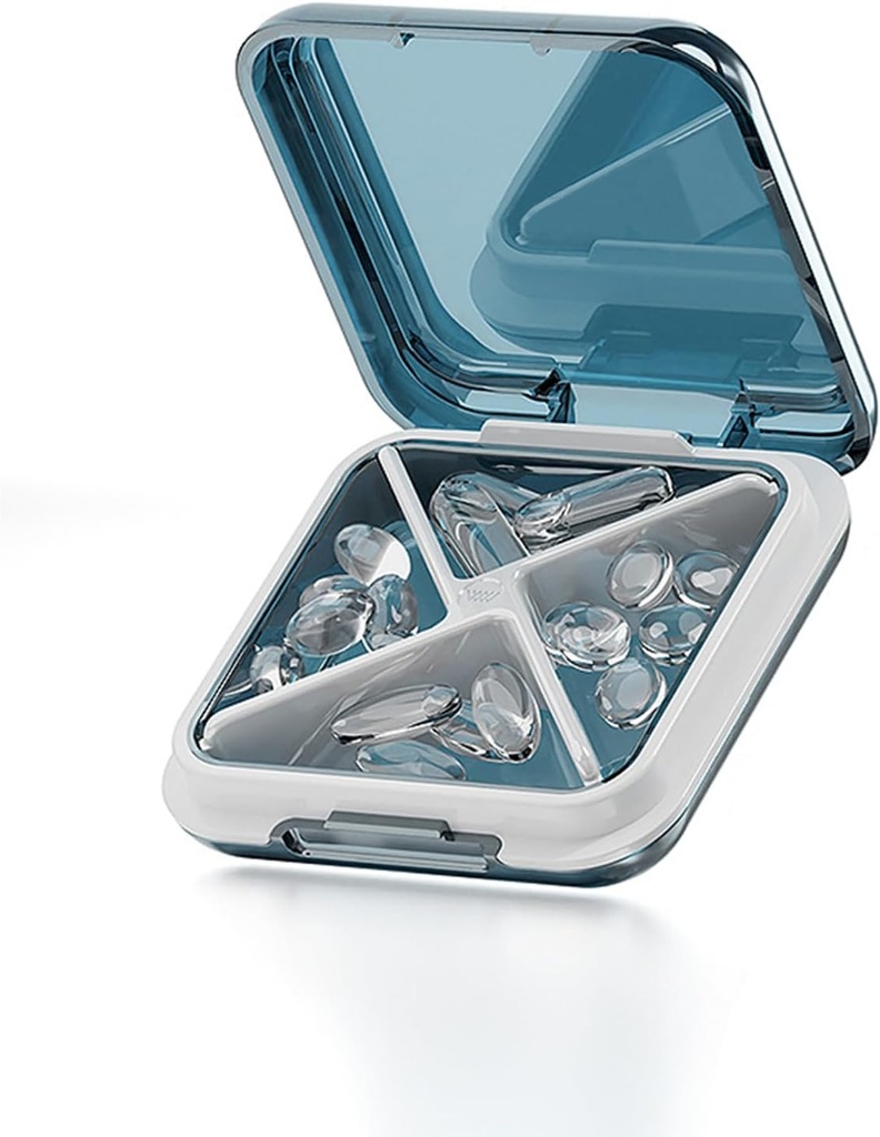 小さい丸薬箱の防水旅行丸薬の箱の財布のための携帯用毎日の丸薬の容器の丸薬のホールダー4 Compartmentsの魚油、補足、徴候(青)のための小型の薬のオルガナイザー