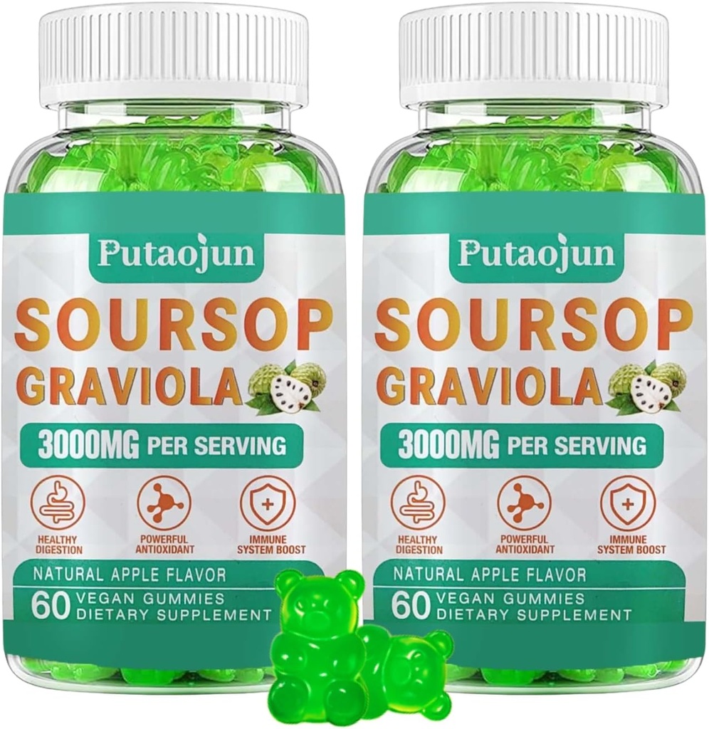 Soursop Graviola Gummies | 2000mg Soursopは、消化器、細胞サポート、免疫サポート、抗酸化剤の抽出物を取り除きます | 高吸収性 | 大人用スループフルーツ | 非GMO、ビーガン、120グミ