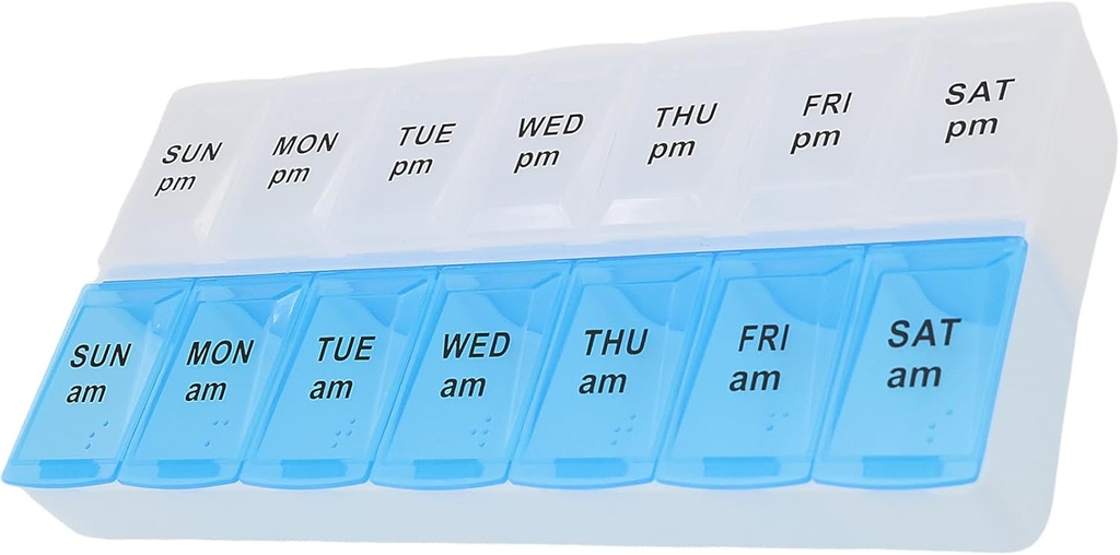 7日ウィークリーピルAM PMオーガナイザー、SysTechのPills/Vitamin/Supplements/Medicationのための大きい丸薬箱(青/白)