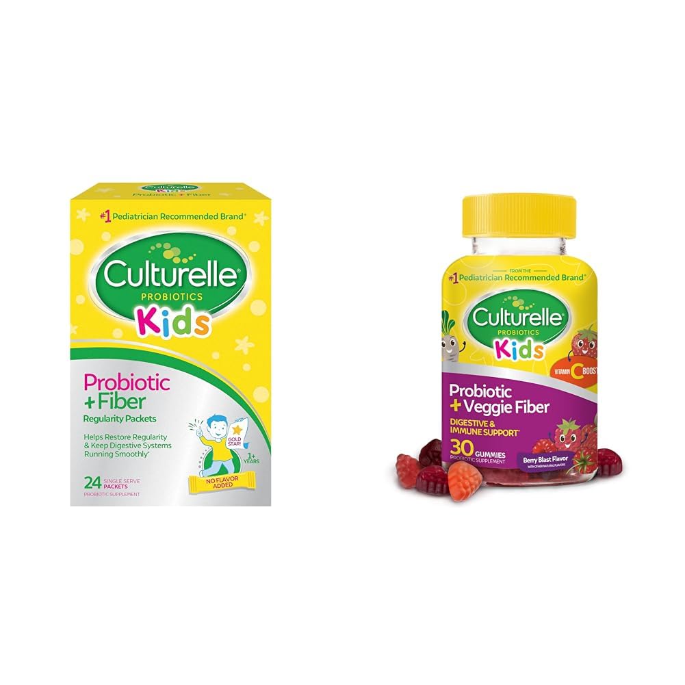 Culturelleキッズプロバイオティック+ファイバパケット(年齢3 +) - 24カウント - 消化の健康&免疫サポート&キッズのための毎日のプロバイオティクス+ Veggieファイバーグミー(年齢3 +) - 30カウント