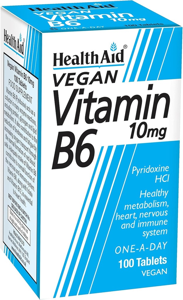 Health Aid Vitamin B6 (Pyridoxine HCl) 10mg 100 Tablets