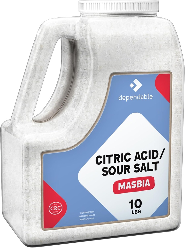 Dependable Food Citric Acid - 10 lb Bulk Jug - 100% Pure Sour Salt Food Grade, Allergen-Free, Non-GMO, Kosher - Ideal for Cheese Making, Cocktails, Cleaning, Bath Bombs, & More