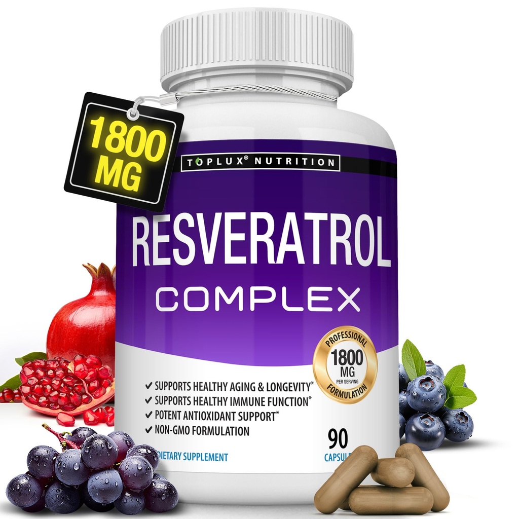 Resveratrol の補足 1800 の mg の酸化防止コンプレックス-健康な老化、全面的な健康サポート、免疫システム、男性女性のための頭脳機能、90 のカプセルのための強力な自然なトランスレスベラトロールの丸薬