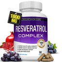 Resveratrol の補足 1800 の mg の酸化防止コンプレックス-健康な老化、全面的な健康サポート、免疫システム、男性女性のための頭脳機能、90 のカプセルのための強力な自然なトランスレスベラトロールの丸薬