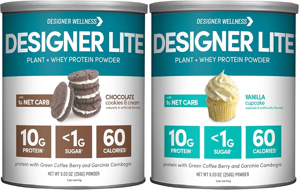 Designer Wellness, Designer Lite, Low Calorie Natural Protein, Prebiotic Fiber, Key Vitamins & Minerals, Vanilla Cupcake and Chocolate Cookies & Cream Bundle