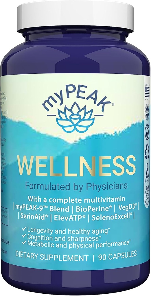 mypeak Wellness賞-ElevATPの古代の泥炭のエキス、自然なアスタキサンチン、鉄、ResveratrolおよびアルファGPC、免除ブースター、人および女性のためのオールインワン、90の計算