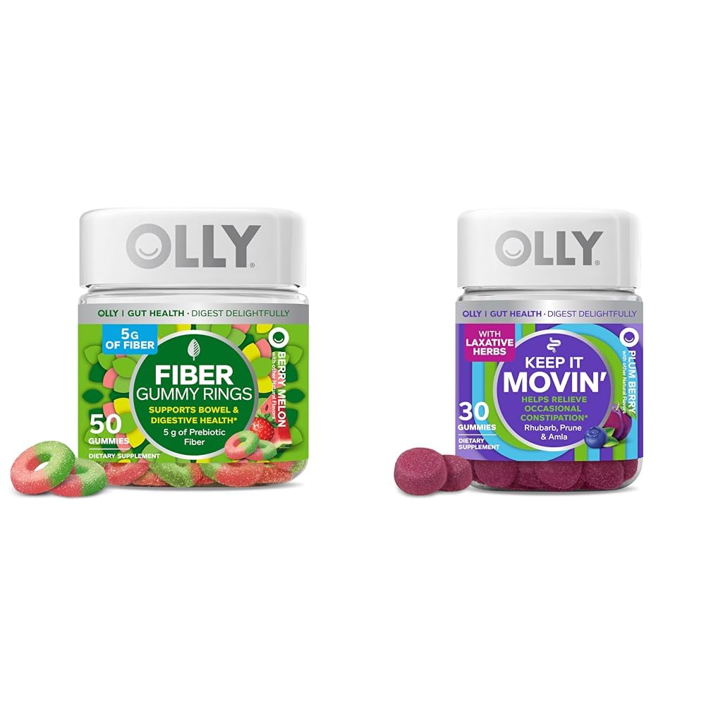 OLLY繊維ガミーリング、5gプレバイオティックファイバー、FOS(Fructo-oligosaccharides)、ダイジェストサポート、ベリーメロン50ct&移動便秘救済、Rhubarb、プルーン、アムラ - プラムベリー味 - 30ct
