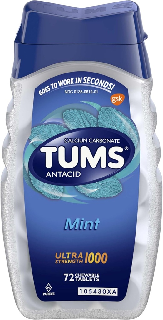 TUMS の心焼けの救助、ペパーミントのための超強さのChewable の蟻酸のタブレット - 72 の計算