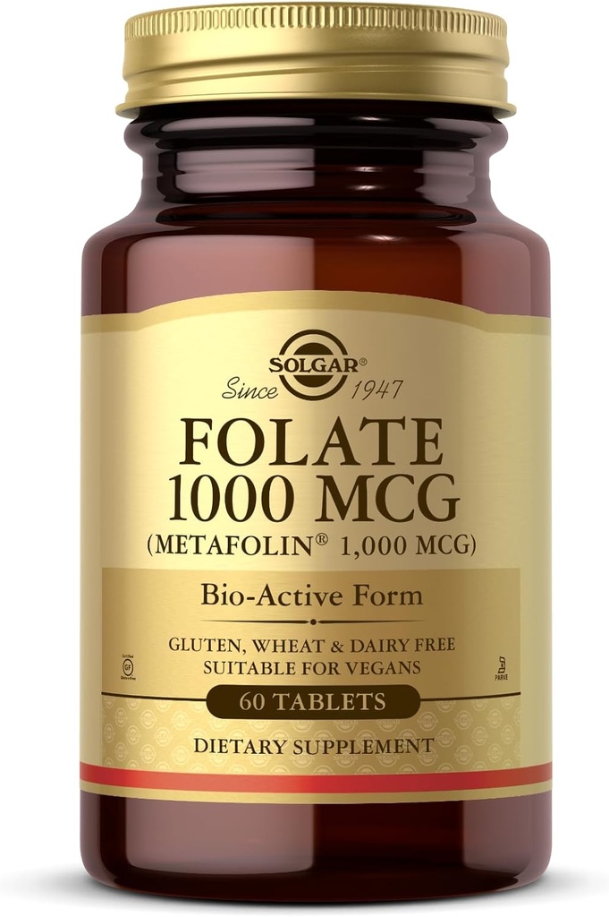Solgar Folate 1000 mcg、60錠 - 1000 mcgバイオアクティブメタフリン - 完全菜食主義者の、グルテンフリー、酪農場無料、コーシャ - 60 人前