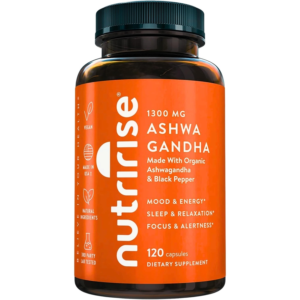 NutriRise 黒胡椒、1300mg、自然ストレス&気分、甲状腺、免疫サポートサプリメント、明快さ、フォーカス&エネルギー、グルテンフリー、120カウント