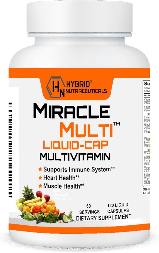 MiracleMulti Liquid Multivitamin Capsules for Men & Women - Complete Whole Food Blend Daily Vitamin & Mineral Supplement with CoQ10, B12, 42 Superfood Enzyme - 120 Softgels