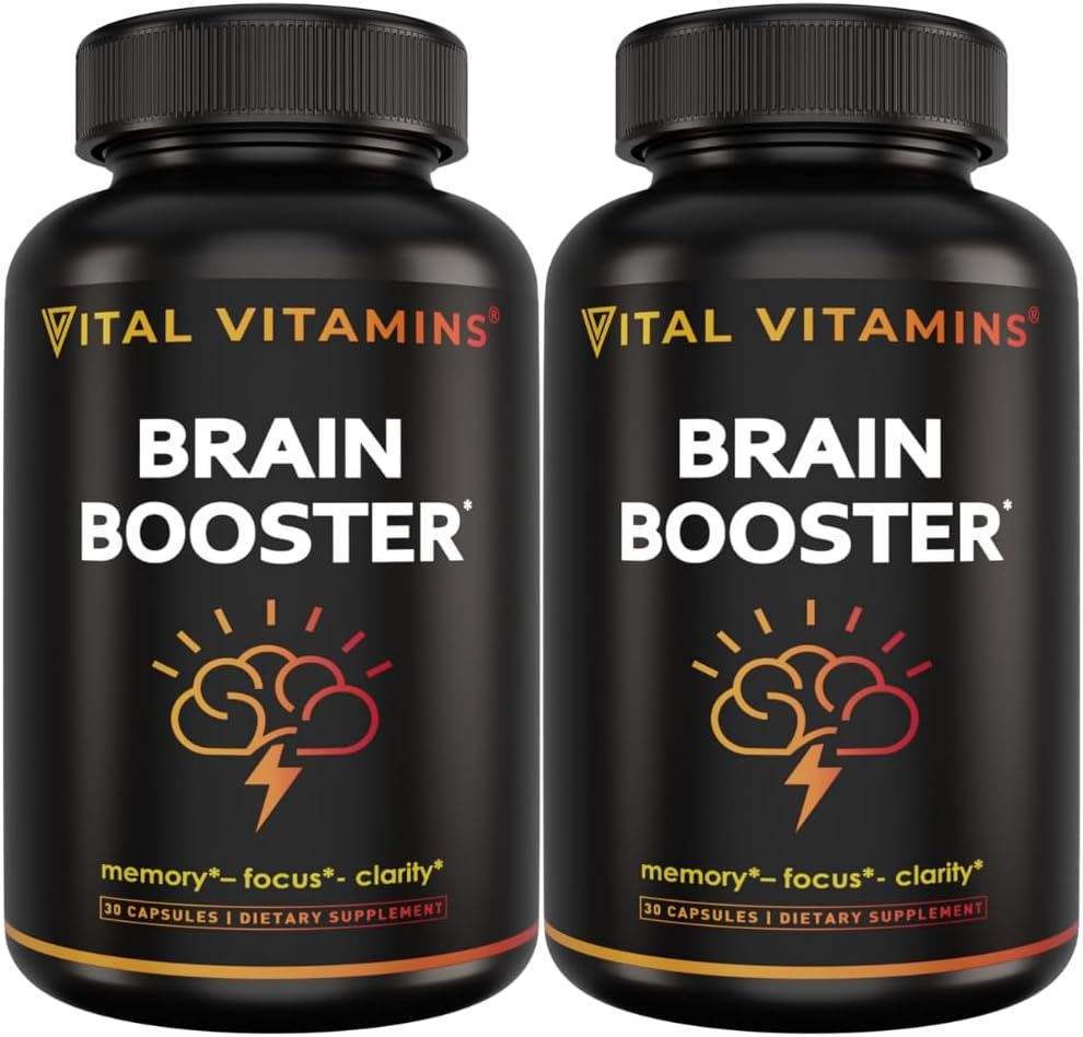 Vital Vitamins Brainは、メモリとフォーカス(2-パック)のためのサプリメント - ノオトロピック脳ブースターとGinkgo Biloba、Rhodiola、B12 - 大人とシニアのためのカフェインフリーサポート - 60日の供給