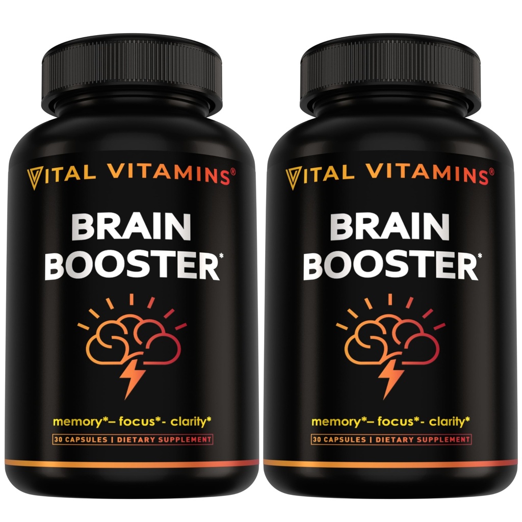 Vital Vitamins Brainは、メモリとフォーカス(2-パック)のためのサプリメント - ノオトロピック脳ブースターとGinkgo Biloba、Rhodiola、B12 - 大人とシニアのためのカフェインフリーサポート - 60日の供給