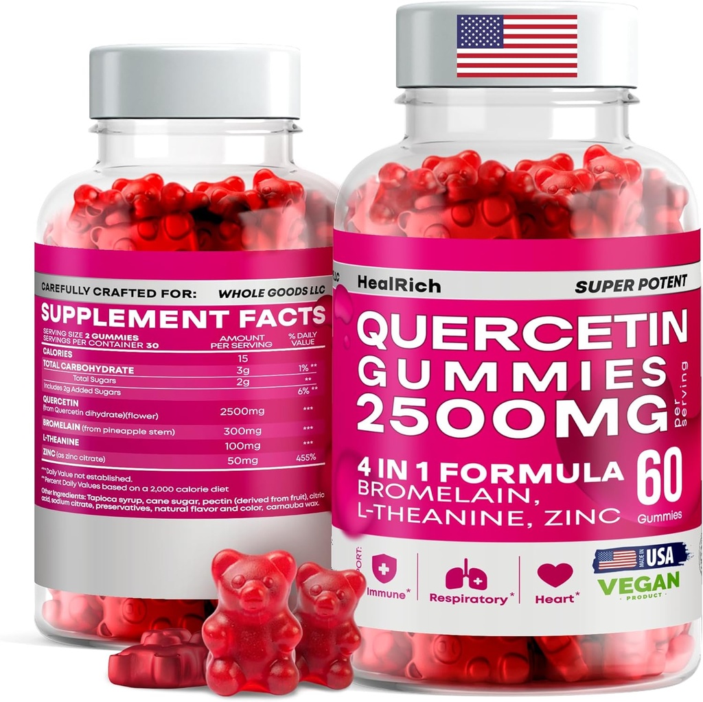 Quercetinのグミー - 2500MGとBromelain、L-Theanine - 免疫サポートガンミーアレルギー救済と子供と大人のための肺の健康