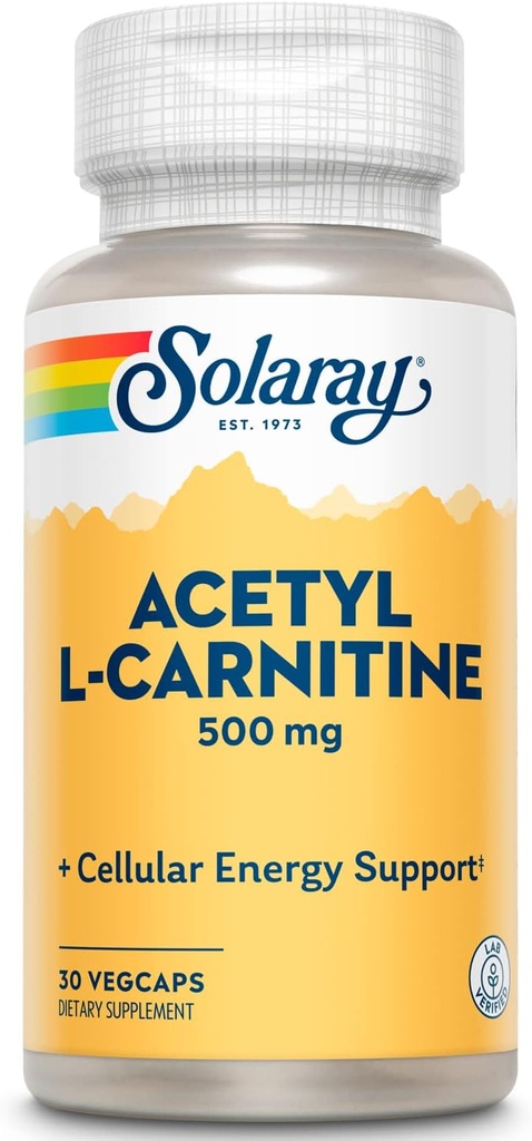 SOLARAY Acetyl L-Carnitine 500mg | 健康な細胞エネルギー、記憶、気分および心血管サポート | 30 VegCaps
